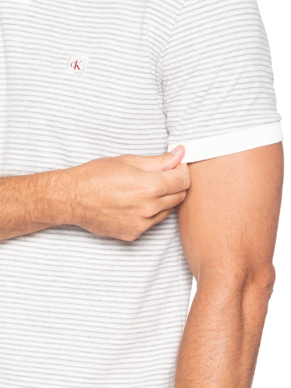 Polo Masculina Manga Curta Piquet Jacquard Branco Calvin Klein Jeans