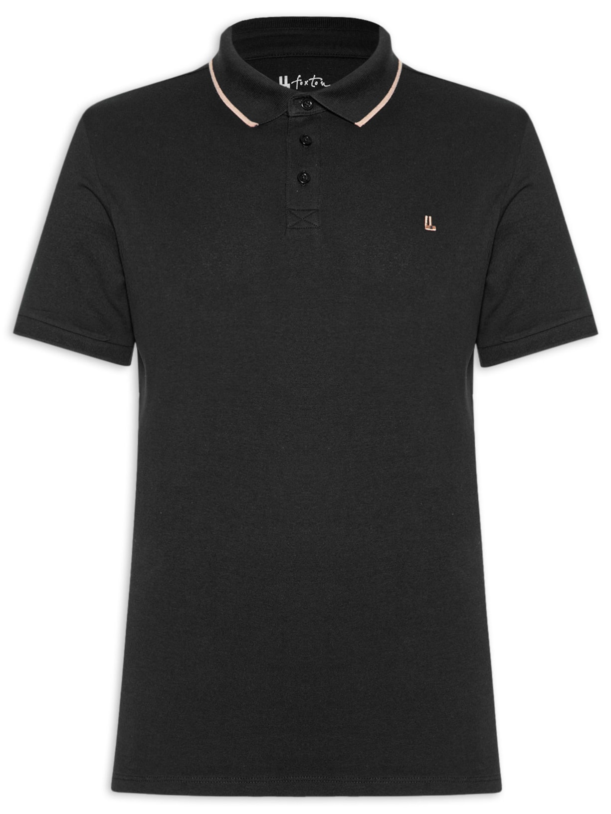 Polo Masculina Manga Curta Piquet Pima Friso Preto Foxton