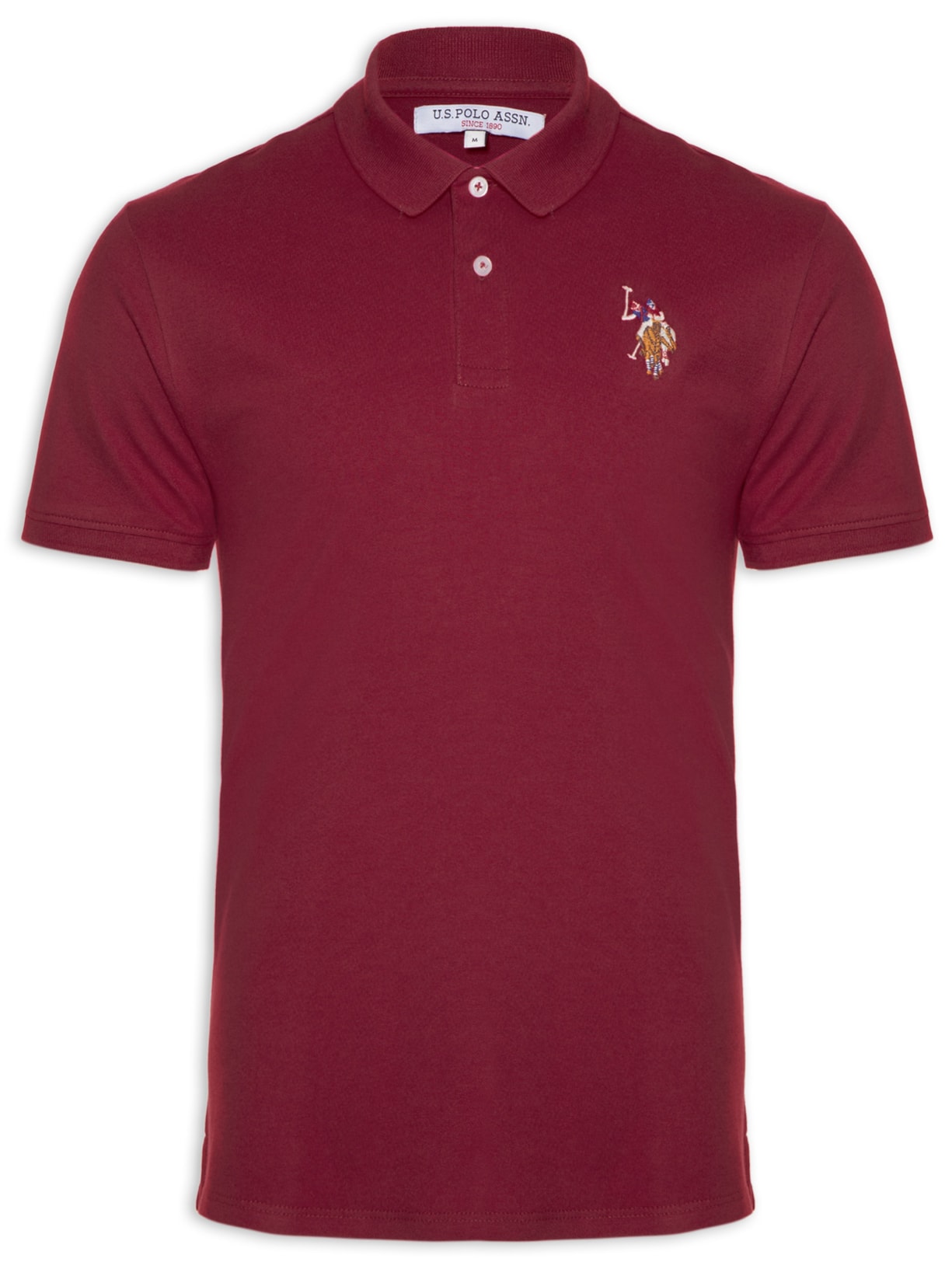 Polo Masculina Manga Curta Piquet Regular Fit Básica Bordado Colorido - Vermelho