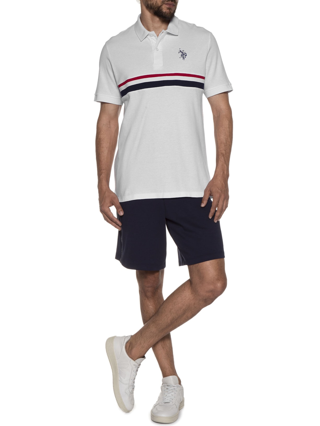 Polo Masculina Manga Curta Piquet Regular Fit Com Detalhe Branco Us Polo