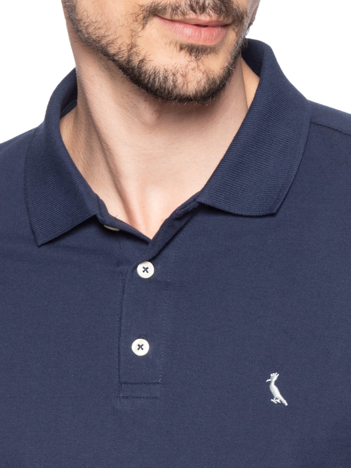 Polo Masculina Manga Curta Piquet Rico Azul Reserva