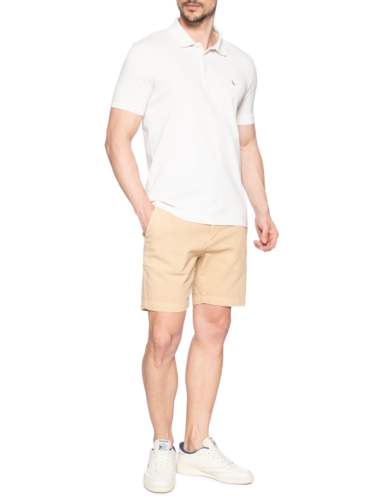 Polo Masculina Manga Curta Piquet Rico Branco Reserva