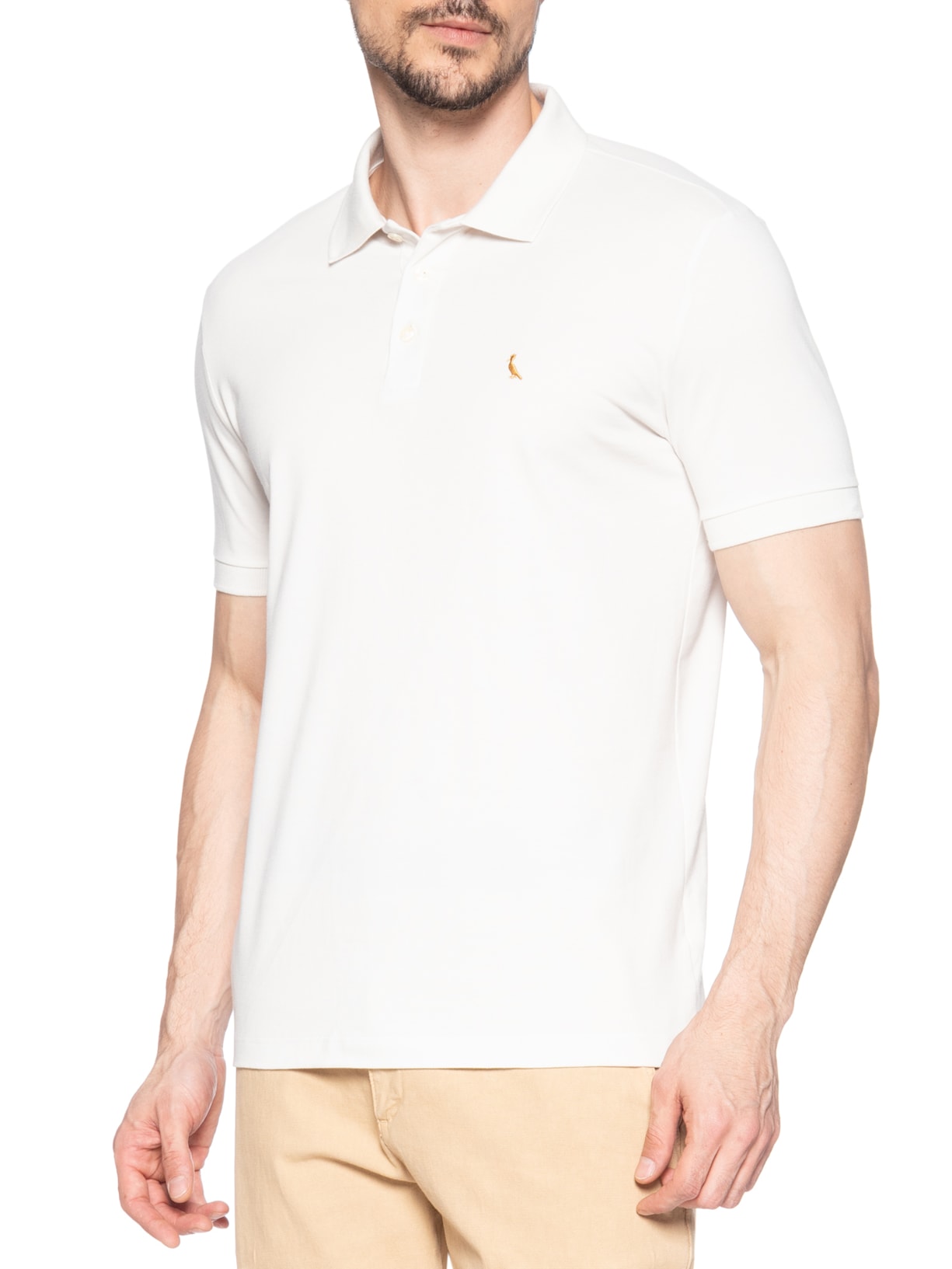 Polo Masculina Manga Curta Piquet Rico Branco Reserva