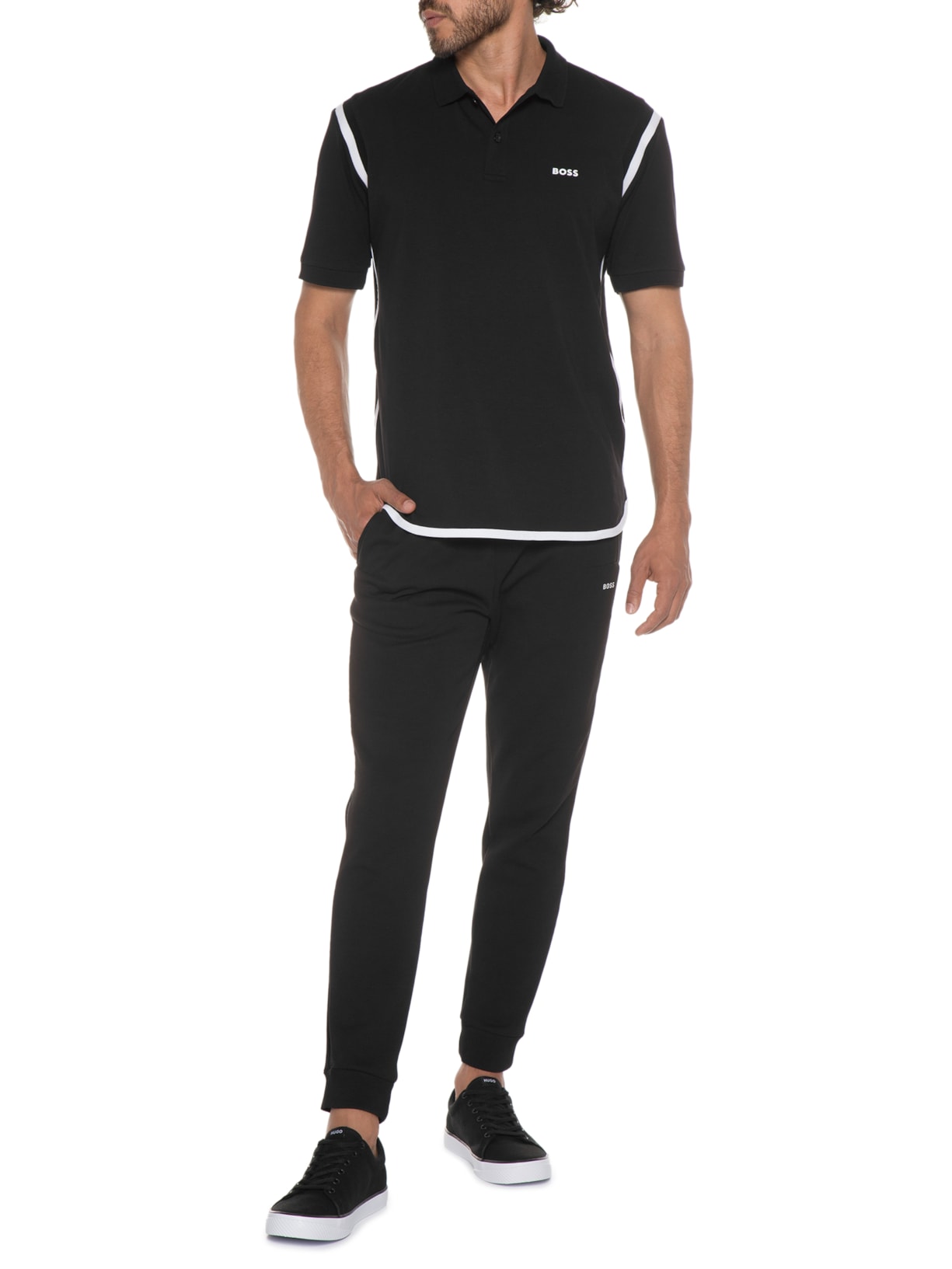Polo Masculina Manga Curta Pirax Preto Boss