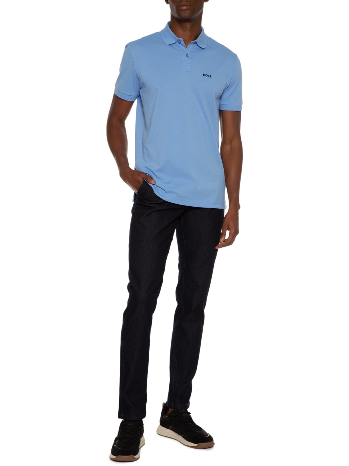 Polo Masculina Manga Curta Piro Azul Boss