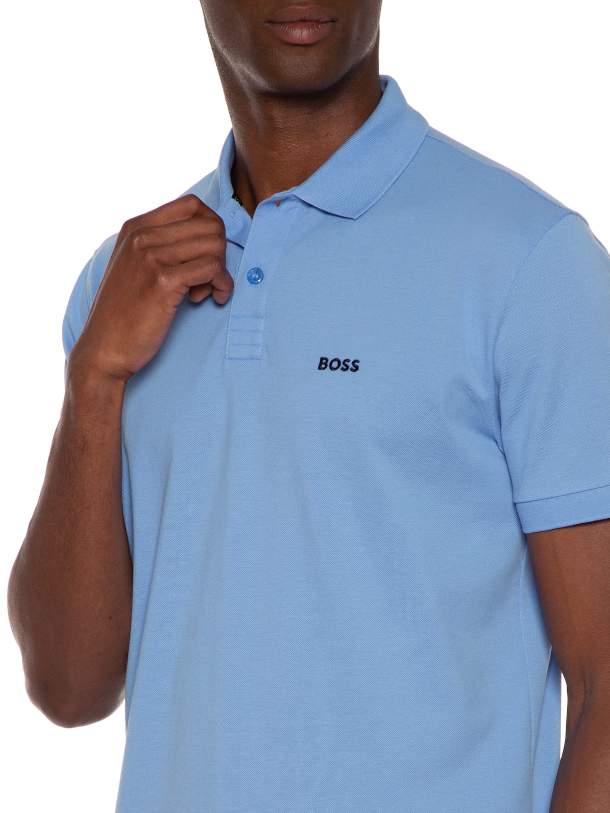 Polo Masculina Manga Curta Piro Azul Boss