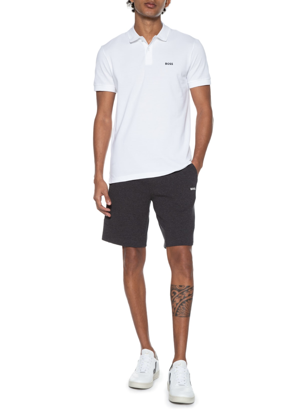 Polo Masculina Manga Curta Piro Branco Boss