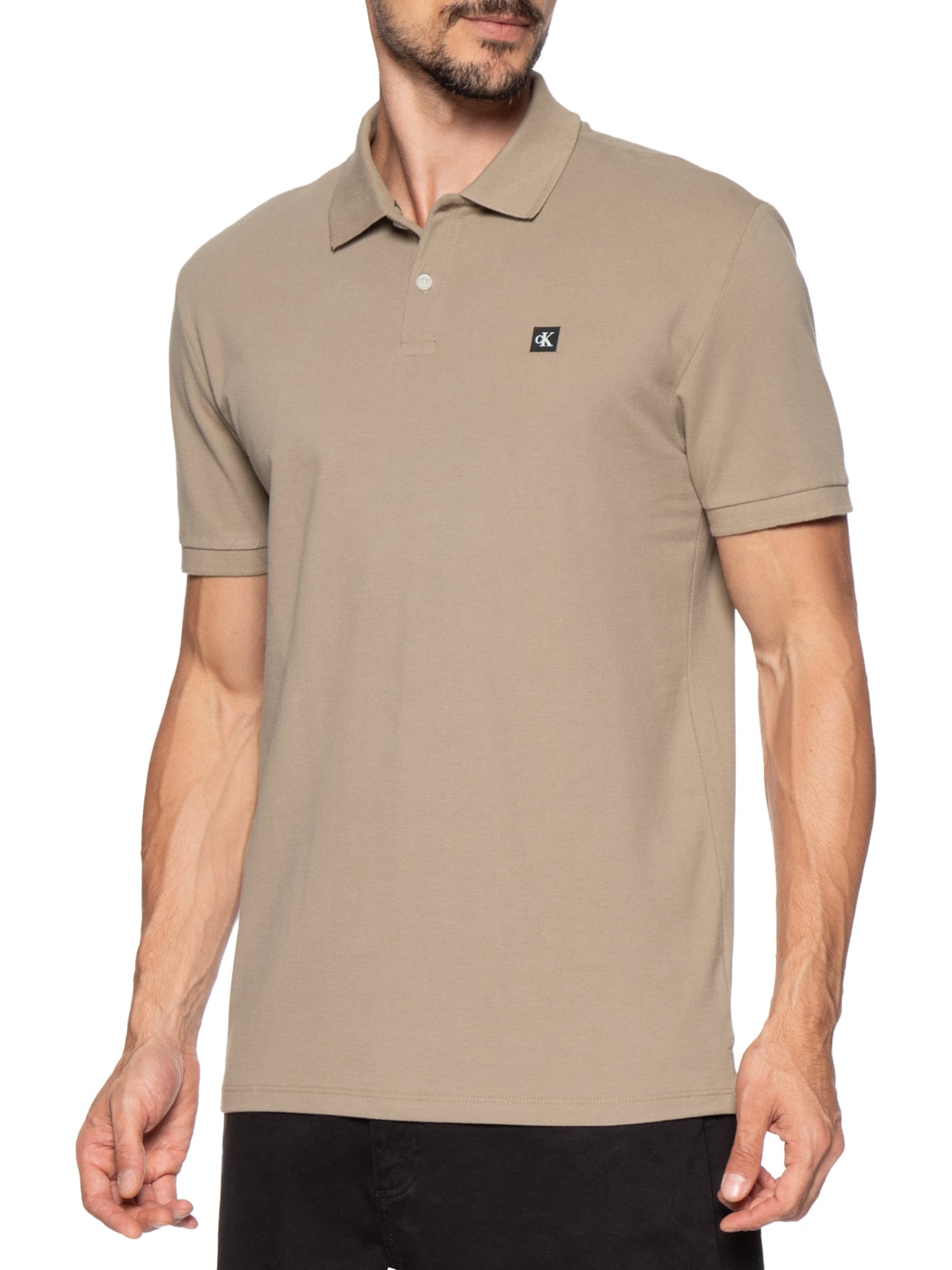 Polo Masculina Manga Curta Premium Bege Calvin Klein Jeans