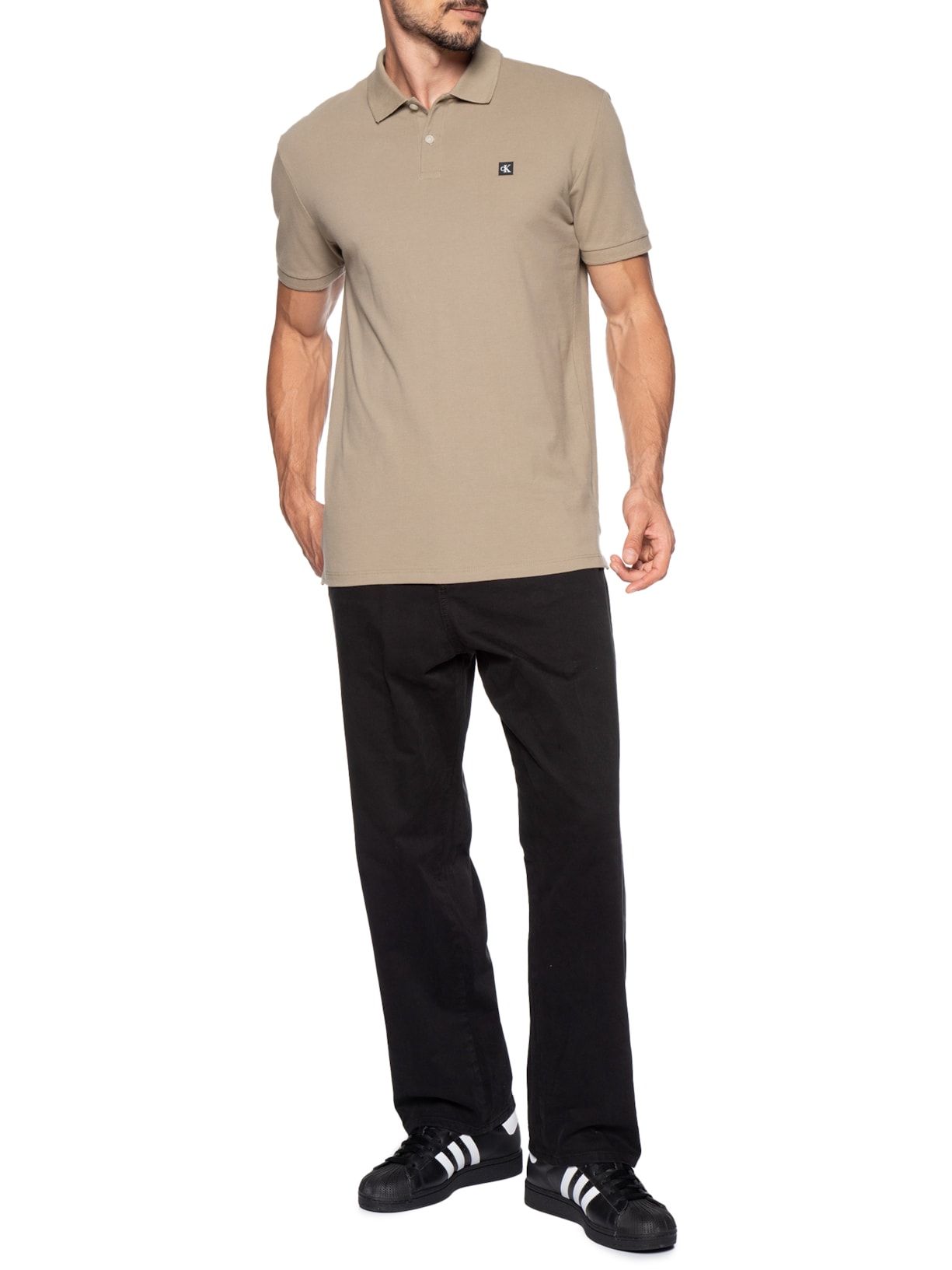 Polo Masculina Manga Curta Premium Bege Calvin Klein Jeans