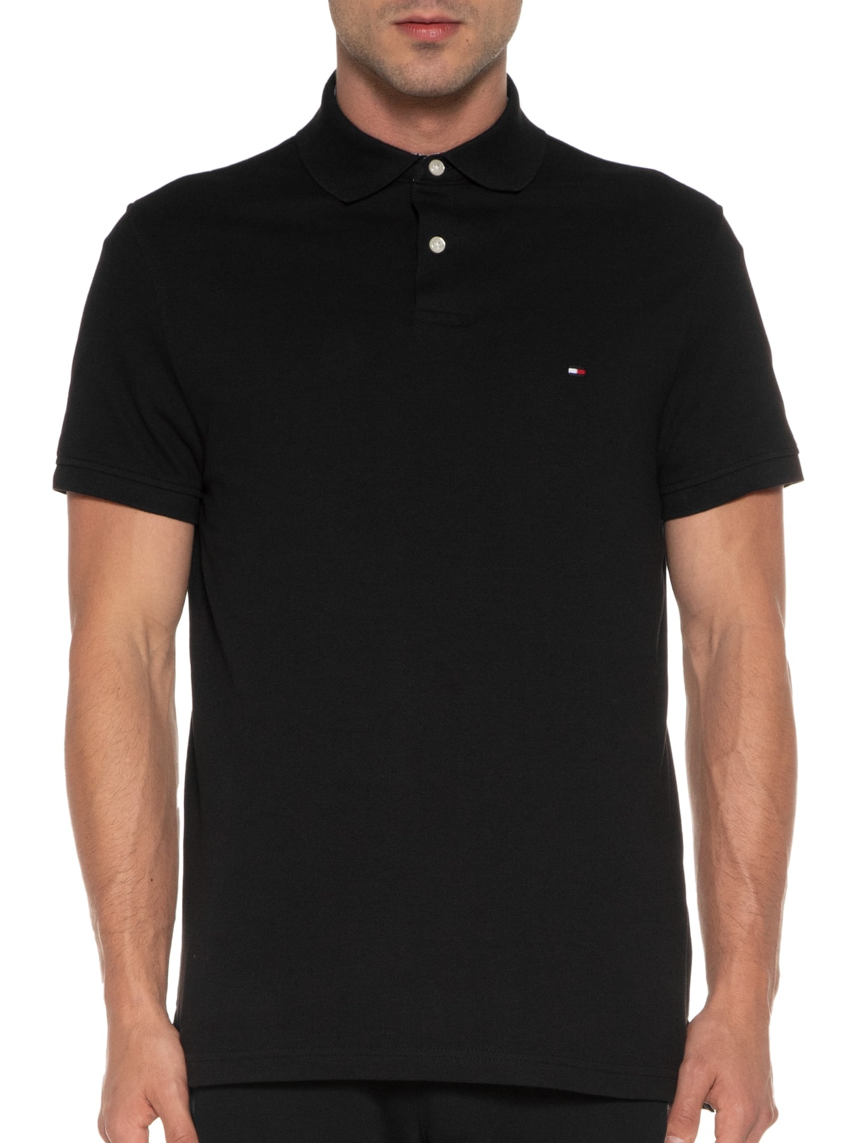 Polo Masculina Manga Curta Preto Tommy Hilfiger