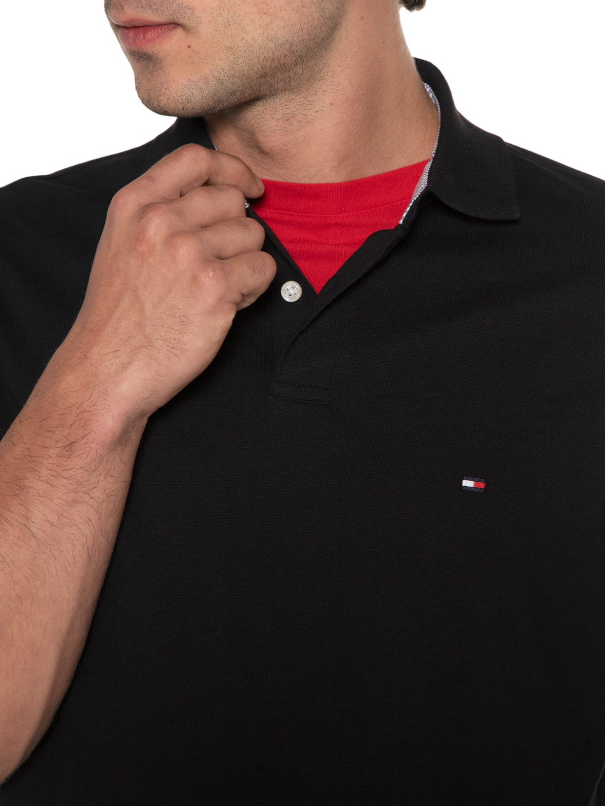 Polo Masculina Manga Curta Preto Tommy Hilfiger