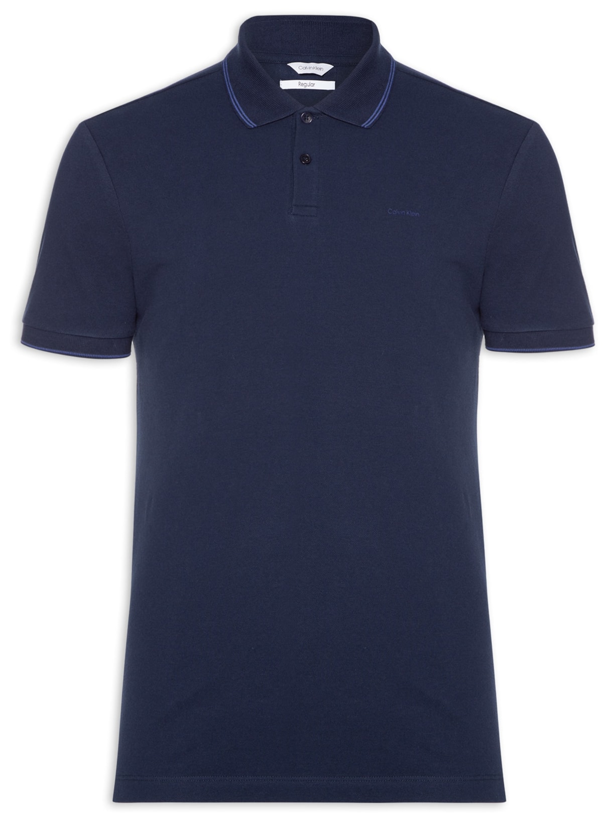 Polo Masculina Manga Curta Regular Básica Com Friso - Azul