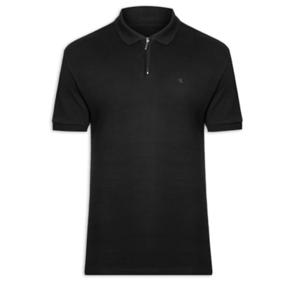 Polo Masculina Manga Curta Regular Suedine Com Zíper - Preto