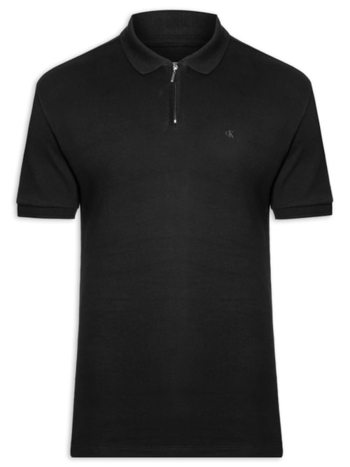 Polo Masculina Manga Curta Regular Suedine Com Zíper - Preto