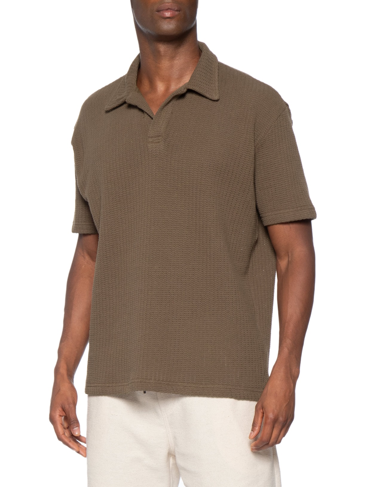 Polo Masculina Manga Curta Rustic Knit Marrom Osklen Osklen