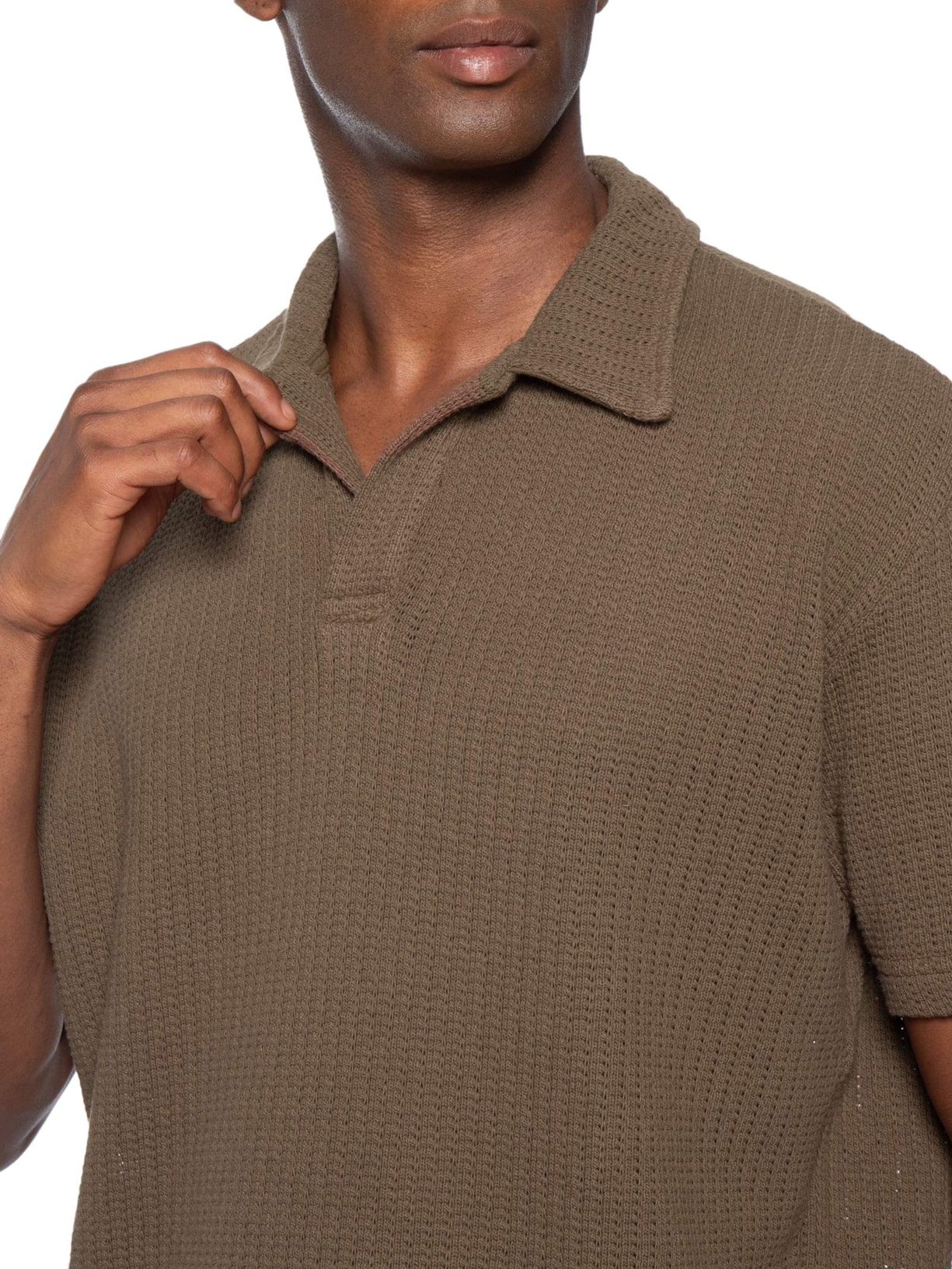 Polo Masculina Manga Curta Rustic Knit Marrom Osklen Osklen