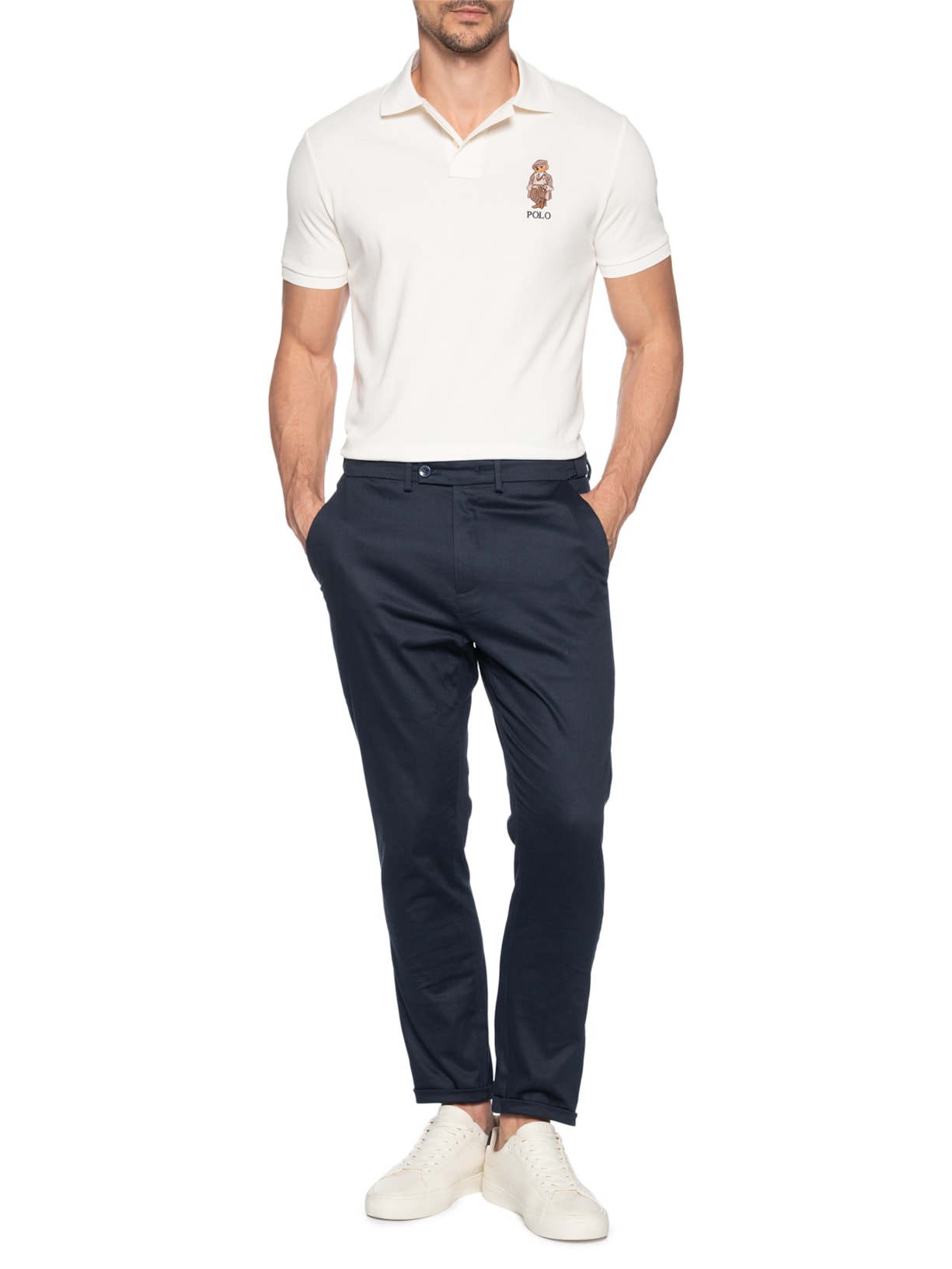 Polo Masculina Manga Curta Seasonal Bear Branco Polo Ralph Lauren