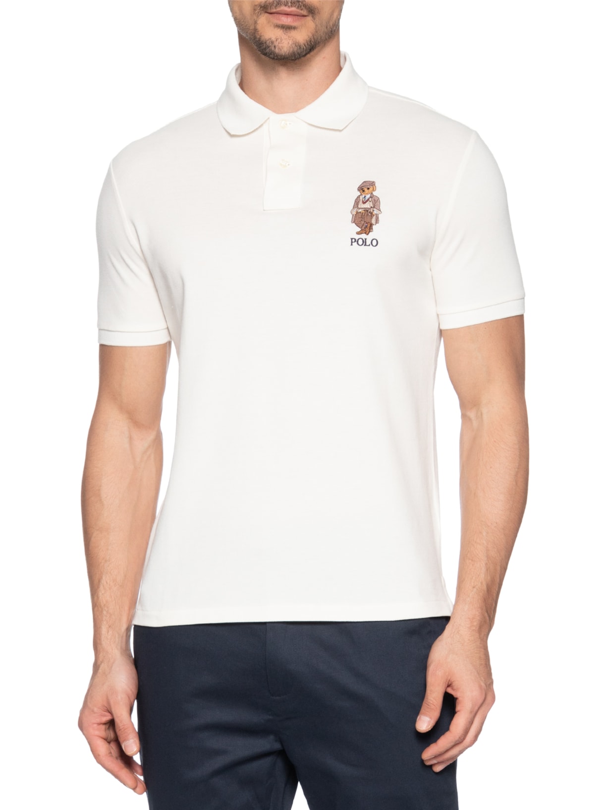 Polo Masculina Manga Curta Seasonal Bear Branco Polo Ralph Lauren