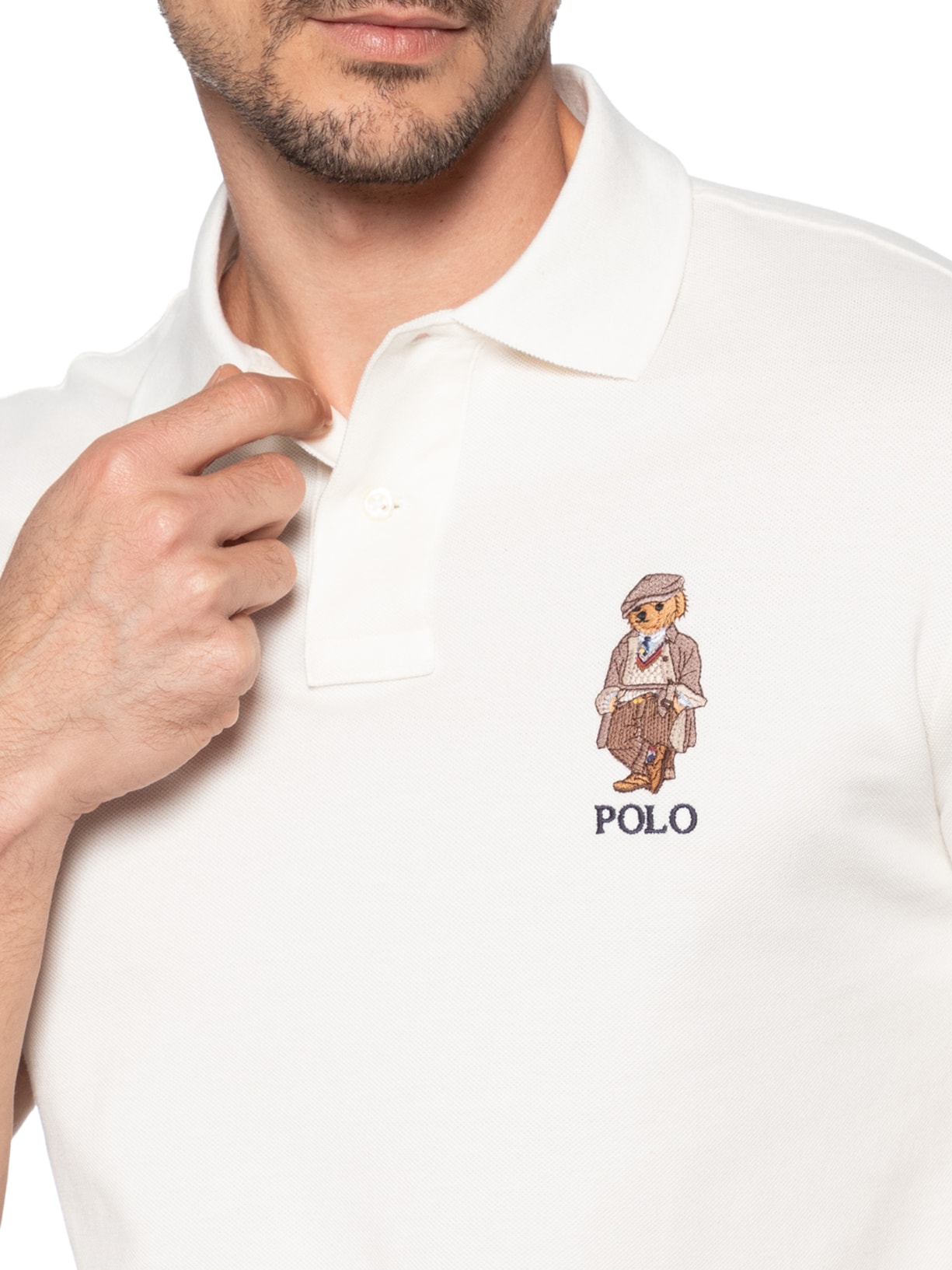 Polo Masculina Manga Curta Seasonal Bear Branco Polo Ralph Lauren