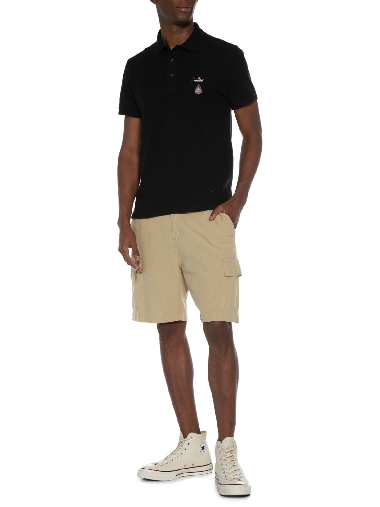 Polo Masculina Manga Curta Shar Bordado Preto Sergio K