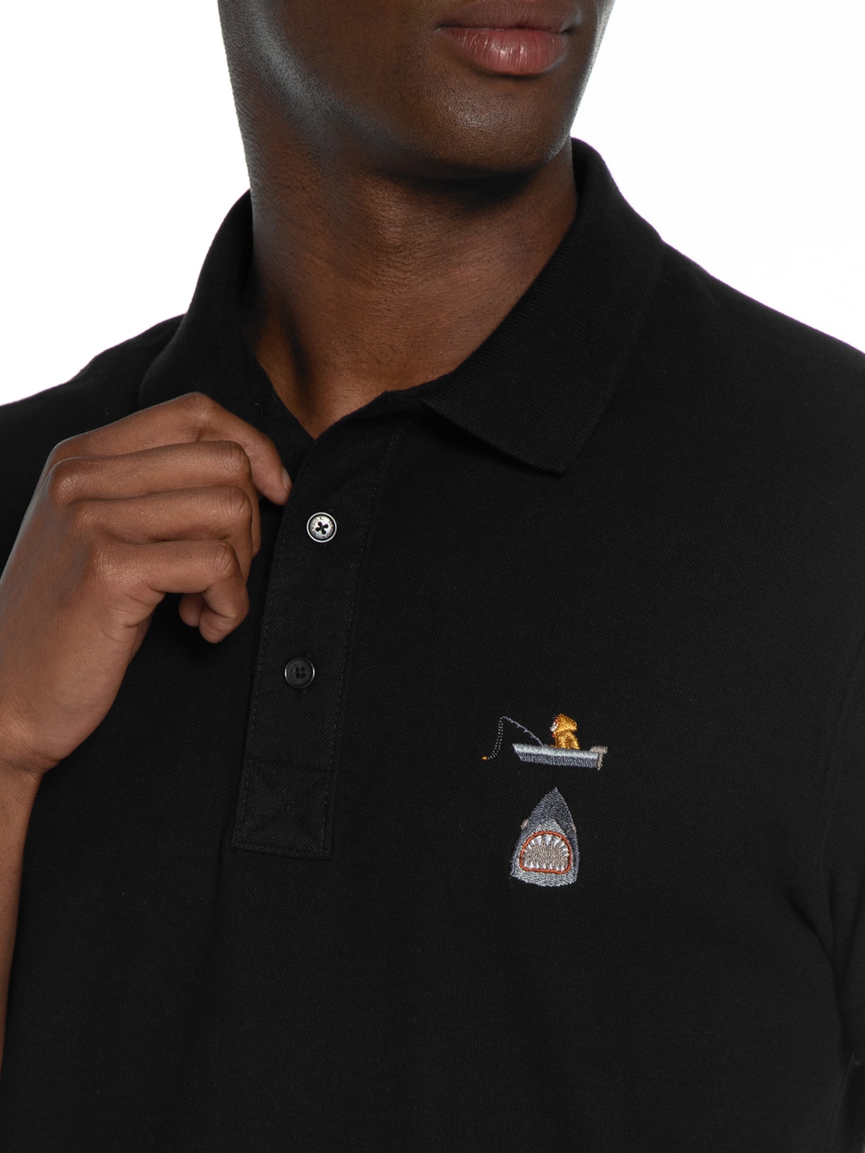 Polo Masculina Manga Curta Shar Bordado Preto Sergio K