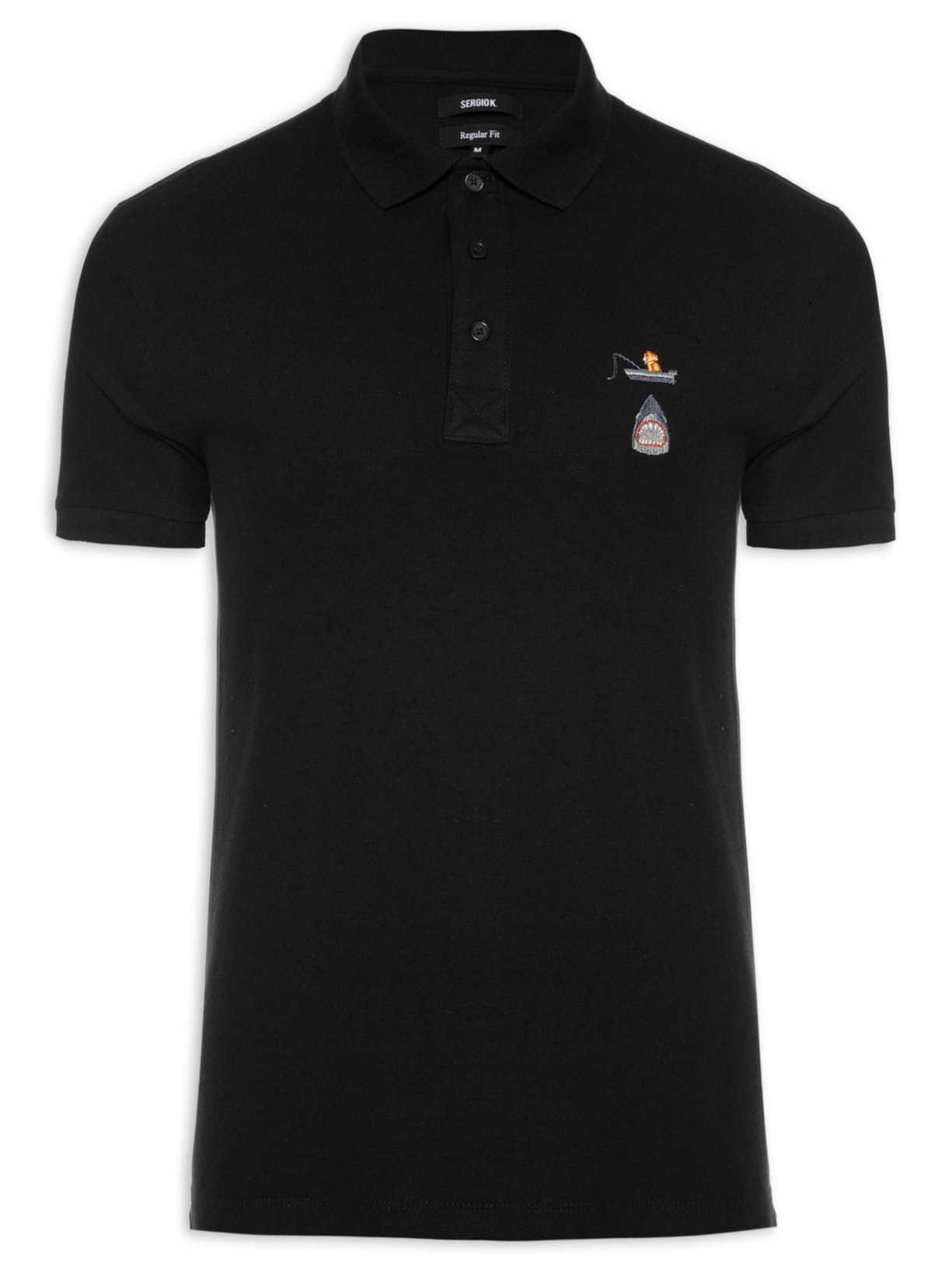 Polo Masculina Manga Curta Shar Bordado Preto Sergio K