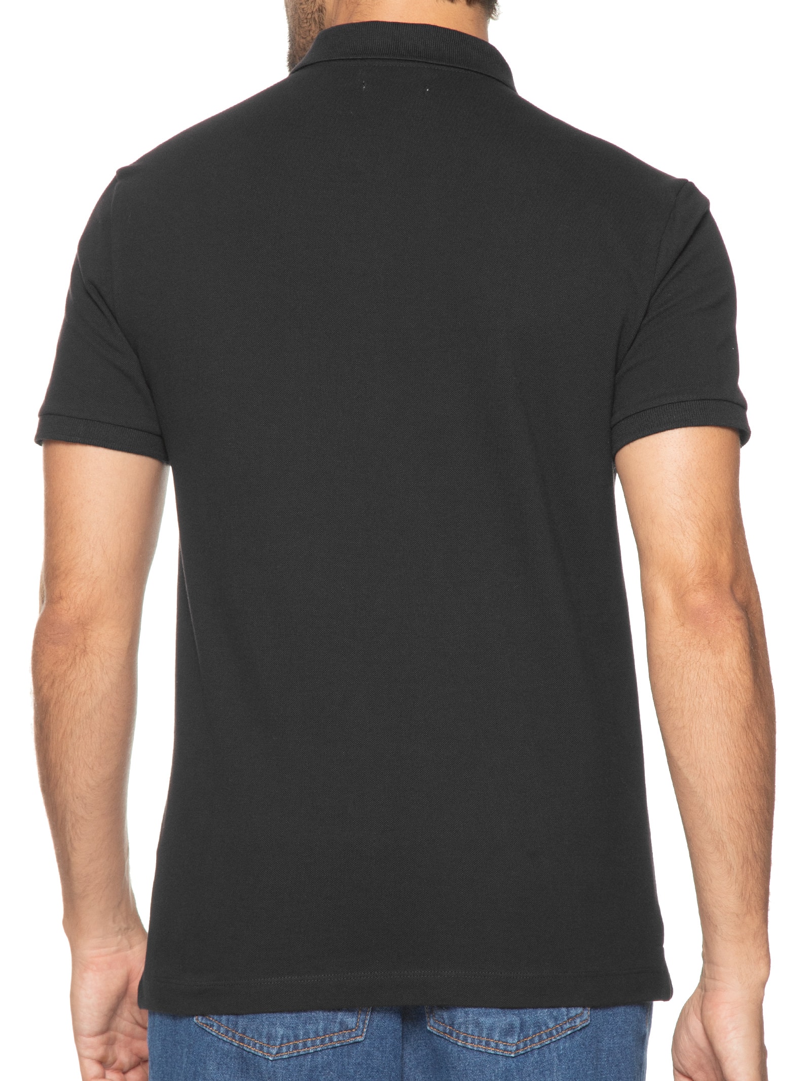 Polo Masculina Manga Curta Slim Básica Sem Friso - Preto Polo Masculina Manga Curta Slim Básica Sem Friso - Preto