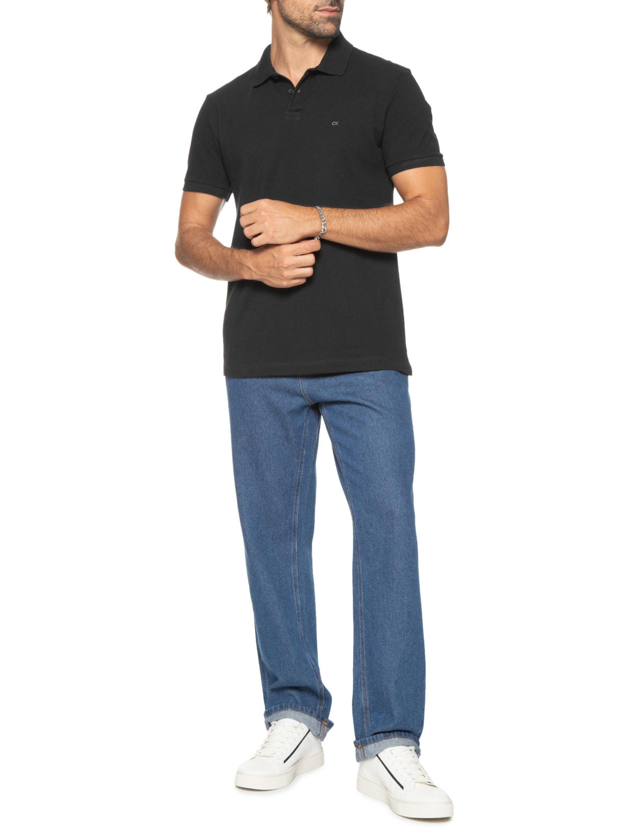 Polo Masculina Manga Curta Slim Básica Sem Friso Preto Calvin Klein - White Label