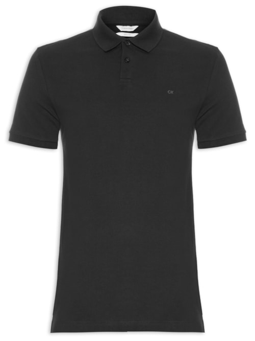 Polo Masculina Manga Curta Slim Básica Sem Friso - Preto