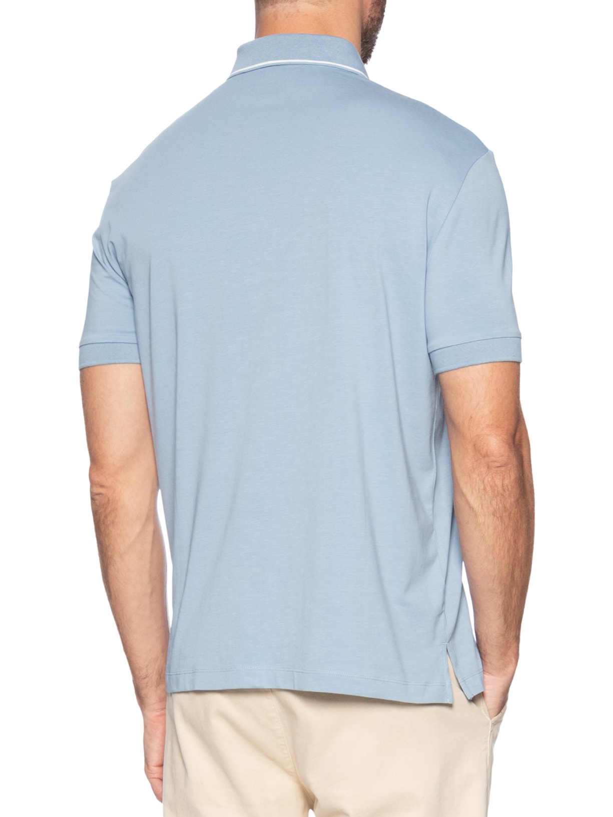 Polo Masculina Manga Curta Slim Fit Friso Gola Contrastante Azul Armani Exchange