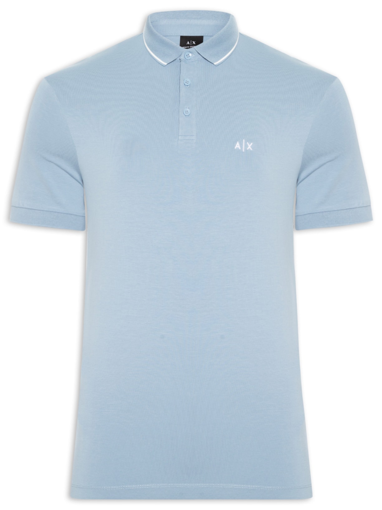 Polo Masculina Manga Curta Slim Fit Friso Gola Contrastante Azul Armani Exchange