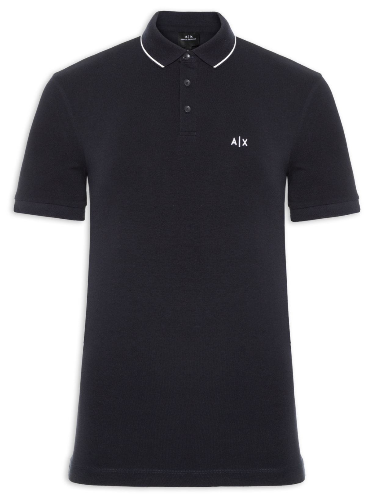 Polo Masculina Manga Curta Slim Fit Friso Gola Contrastante - Azul