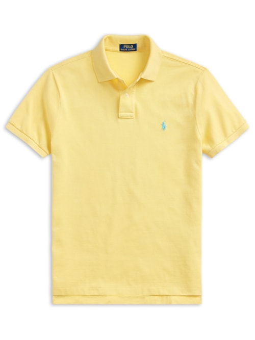 Polo Masculina Manga Curta Slim Fit Logo Bordado - Amarelo