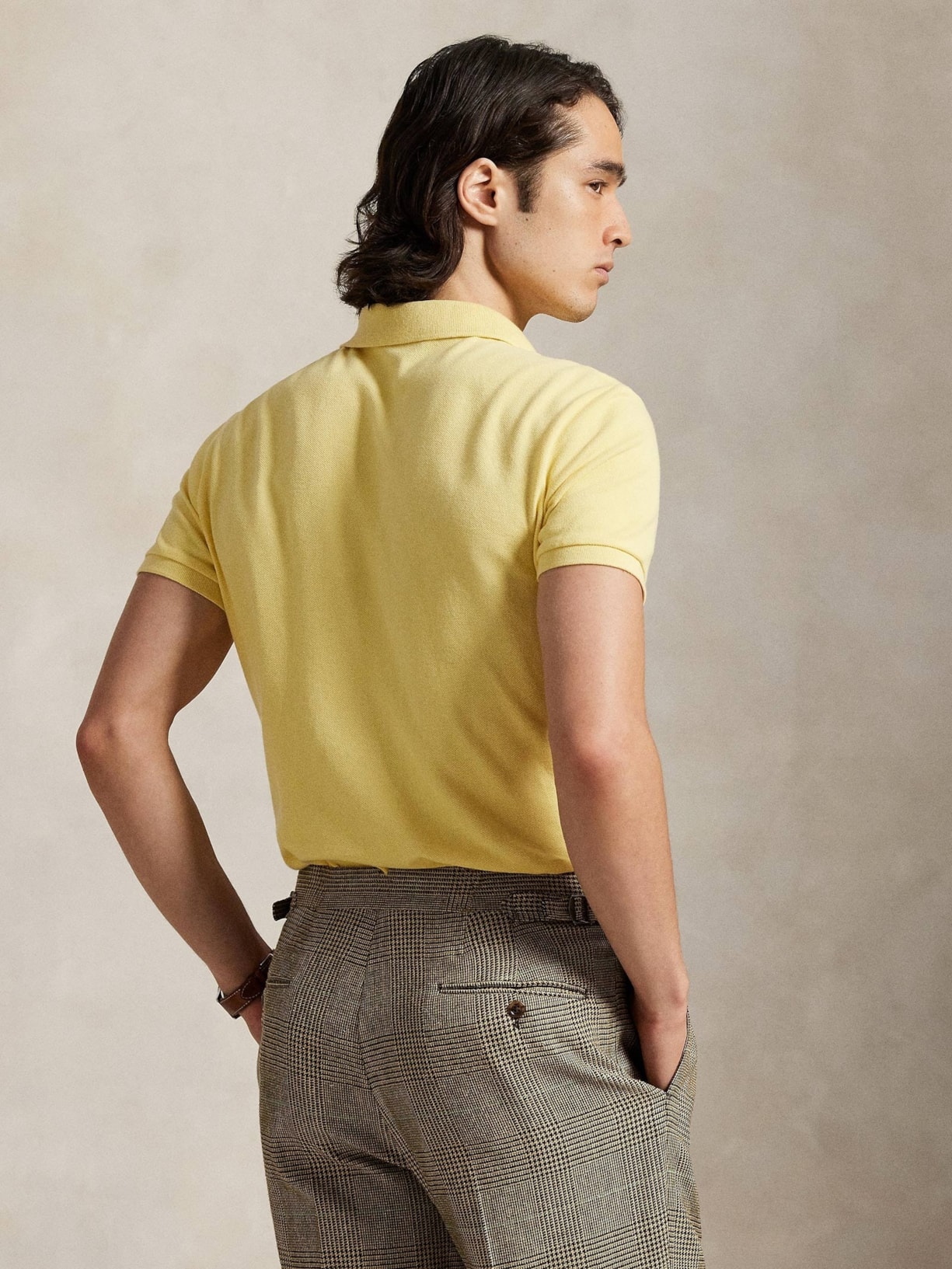 Polo Masculina Manga Curta Slim Fit Logo Bordado Amarelo Polo Ralph Lauren