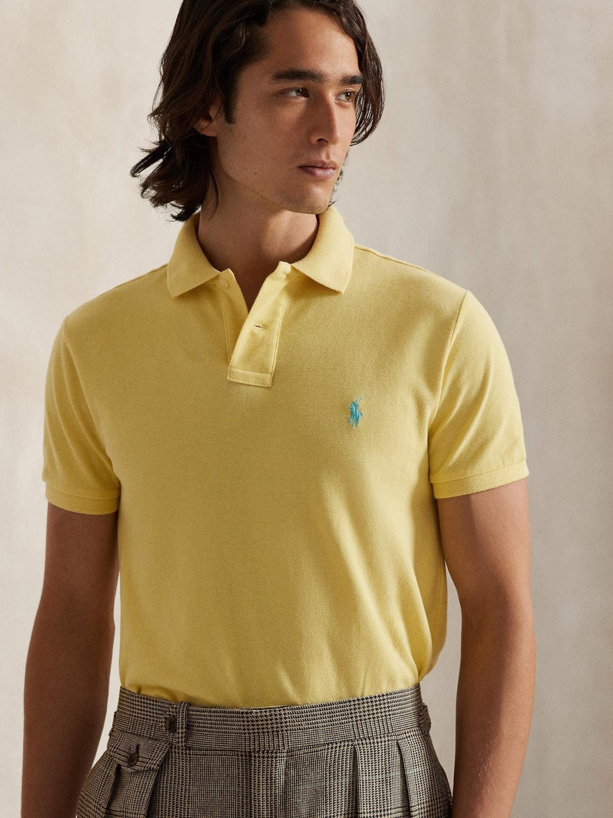 Polo Masculina Manga Curta Slim Fit Logo Bordado Amarelo Polo Ralph Lauren