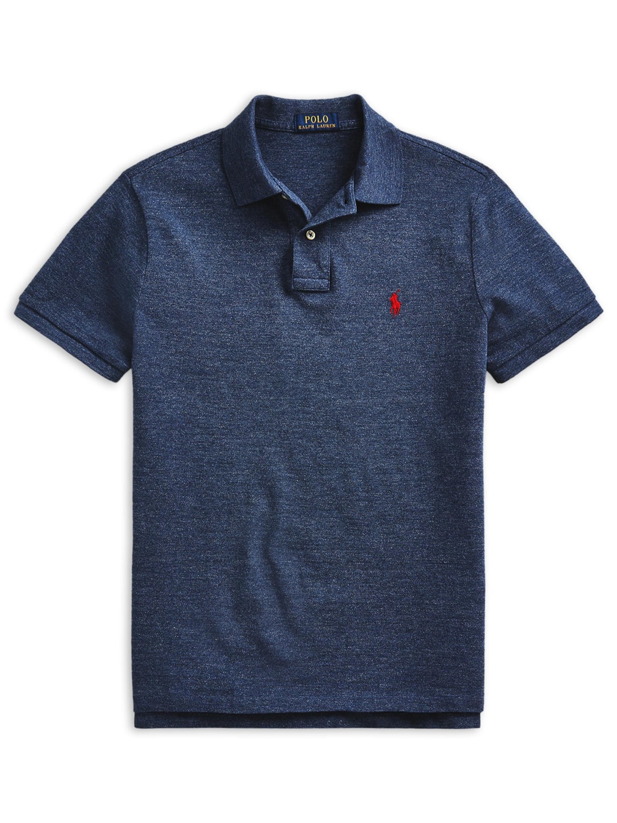 Polo Masculina Manga Curta Slim Fit Logo Bordado Azul Polo Ralph Lauren