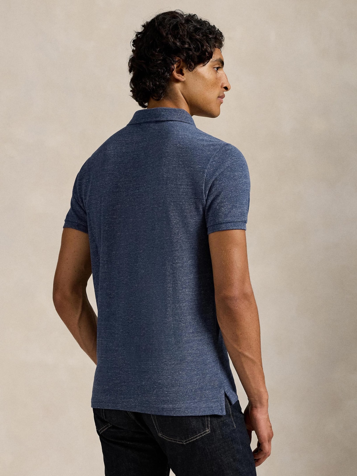 Polo Masculina Manga Curta Slim Fit Logo Bordado Azul Polo Ralph Lauren