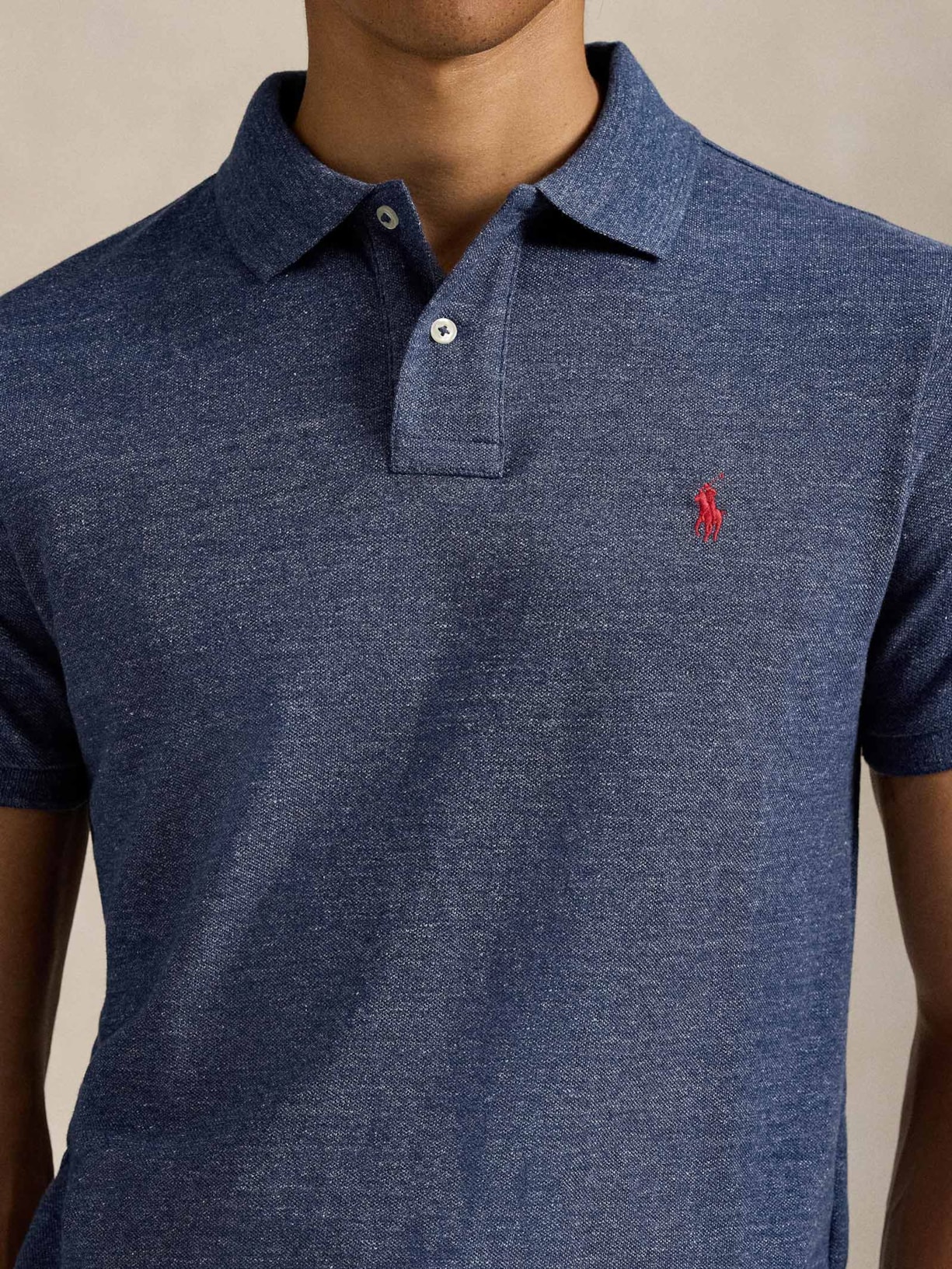 Polo Masculina Manga Curta Slim Fit Logo Bordado Azul Polo Ralph Lauren