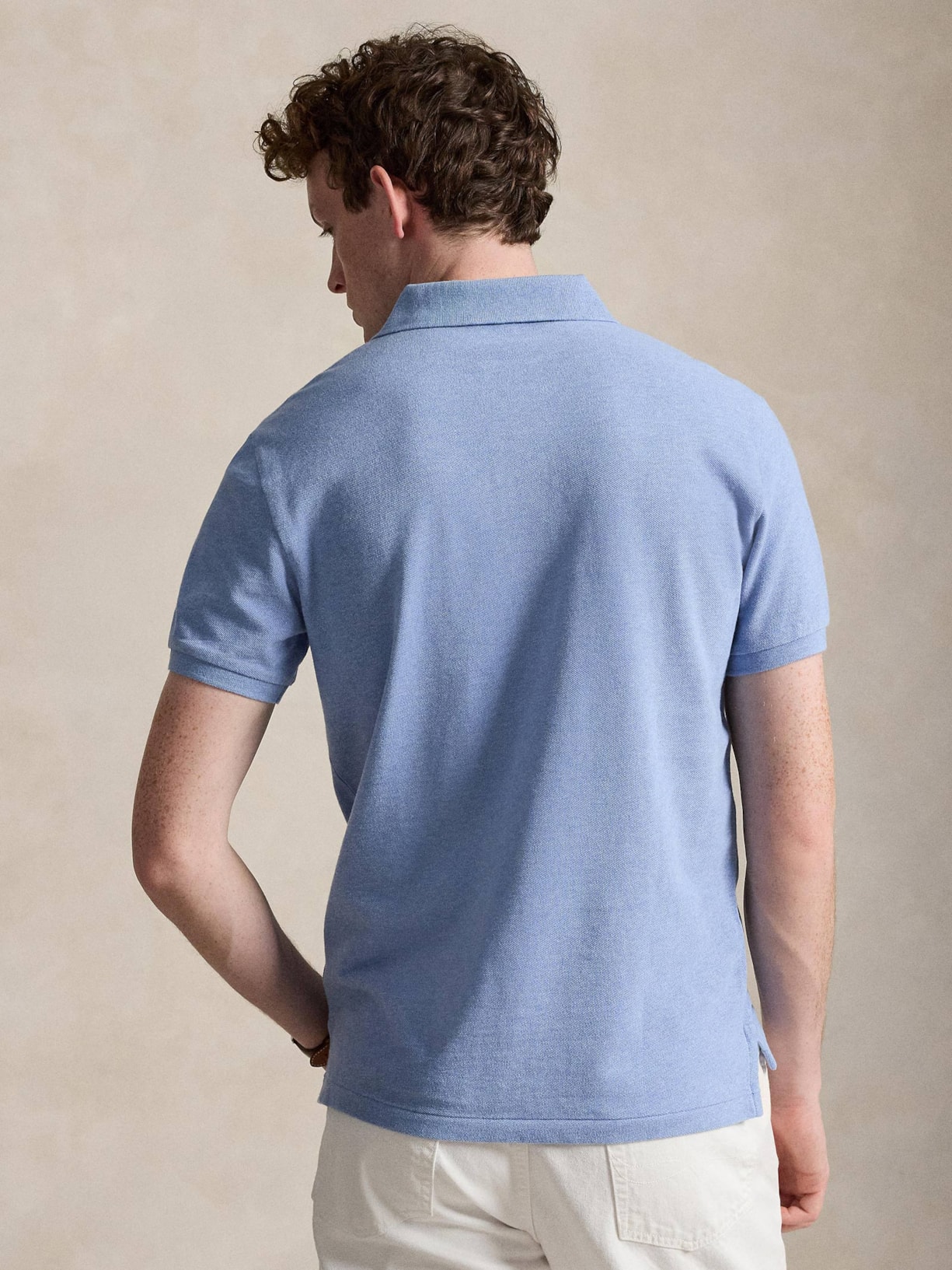 Polo Masculina Manga Curta Slim Fit Logo Bordado Azul Polo Ralph Lauren