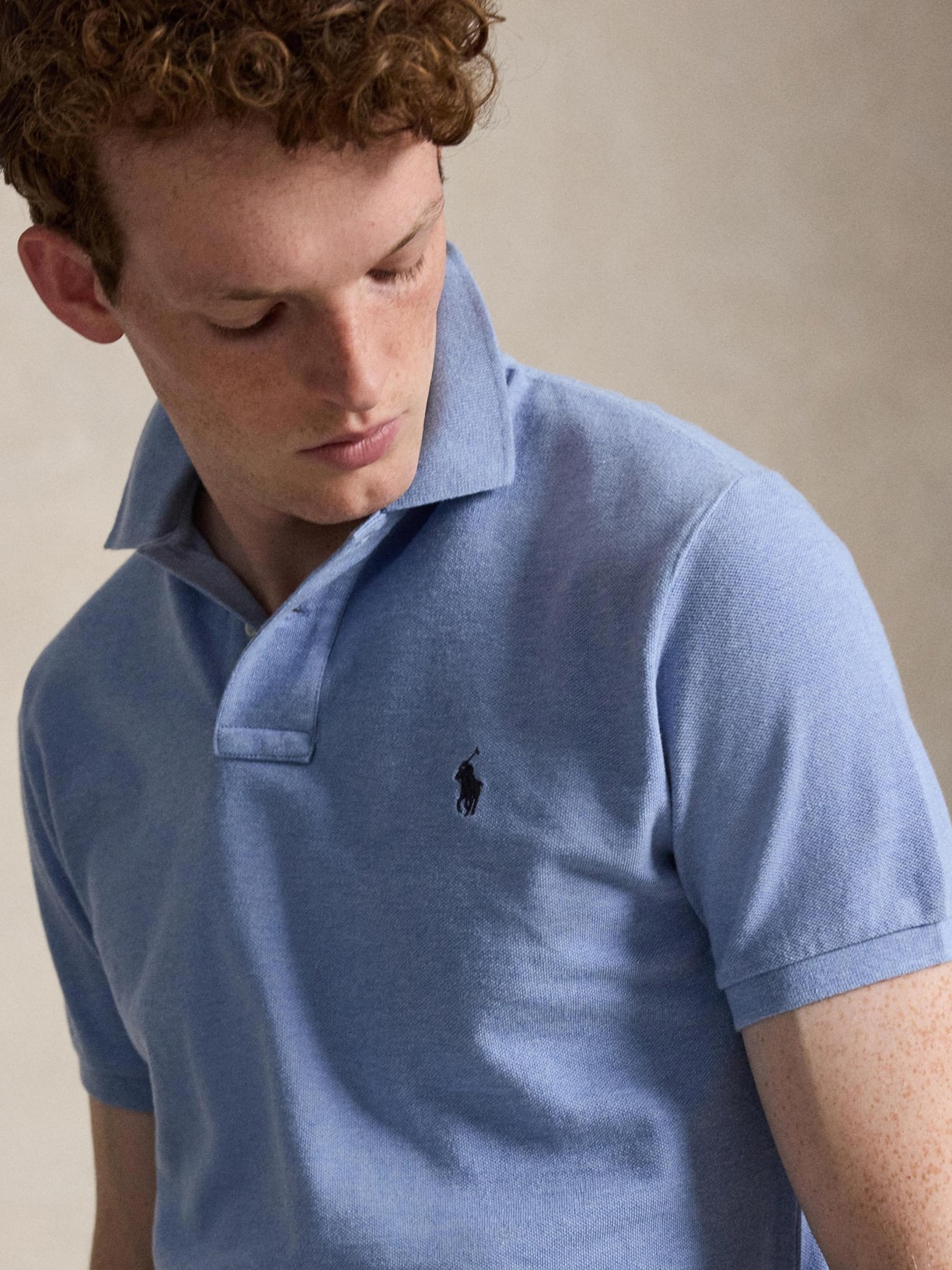 Polo Masculina Manga Curta Slim Fit Logo Bordado Azul Polo Ralph Lauren