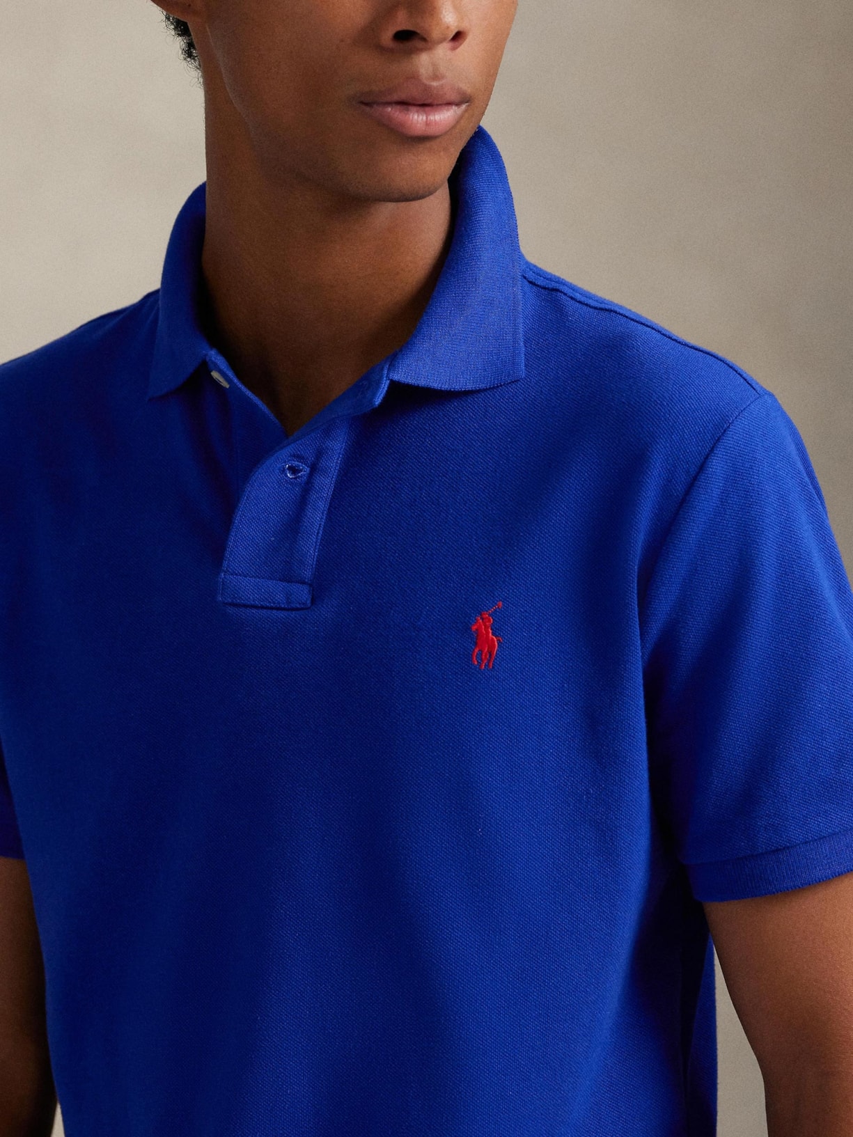 Polo Masculina Manga Curta Slim Fit Logo Bordado Azul Polo Ralph Lauren
