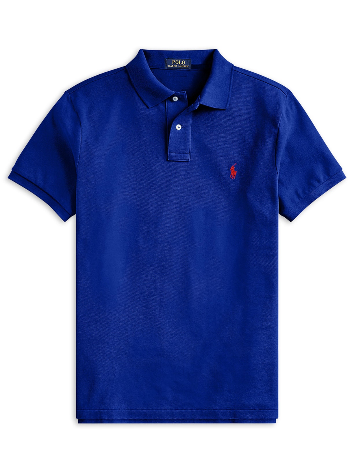 Polo Masculina Manga Curta Slim Fit Logo Bordado - Azul