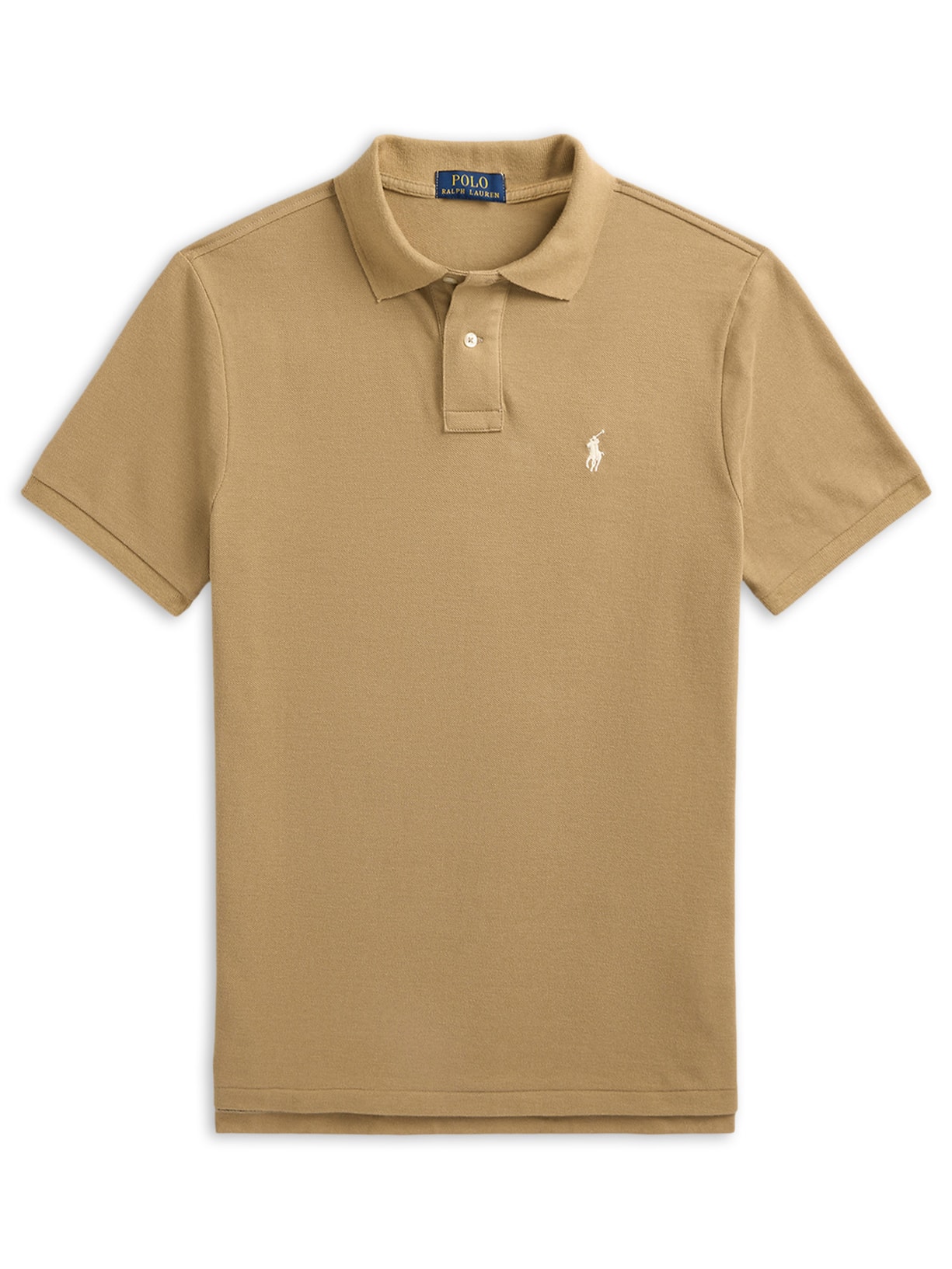 Polo Masculina Manga Curta Slim Fit Logo Bordado Bege Polo Ralph Lauren