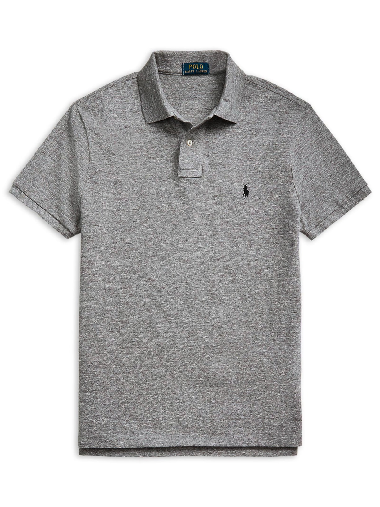 Polo Masculina Manga Curta Slim Fit Logo Bordado Cinza Polo Ralph Lauren