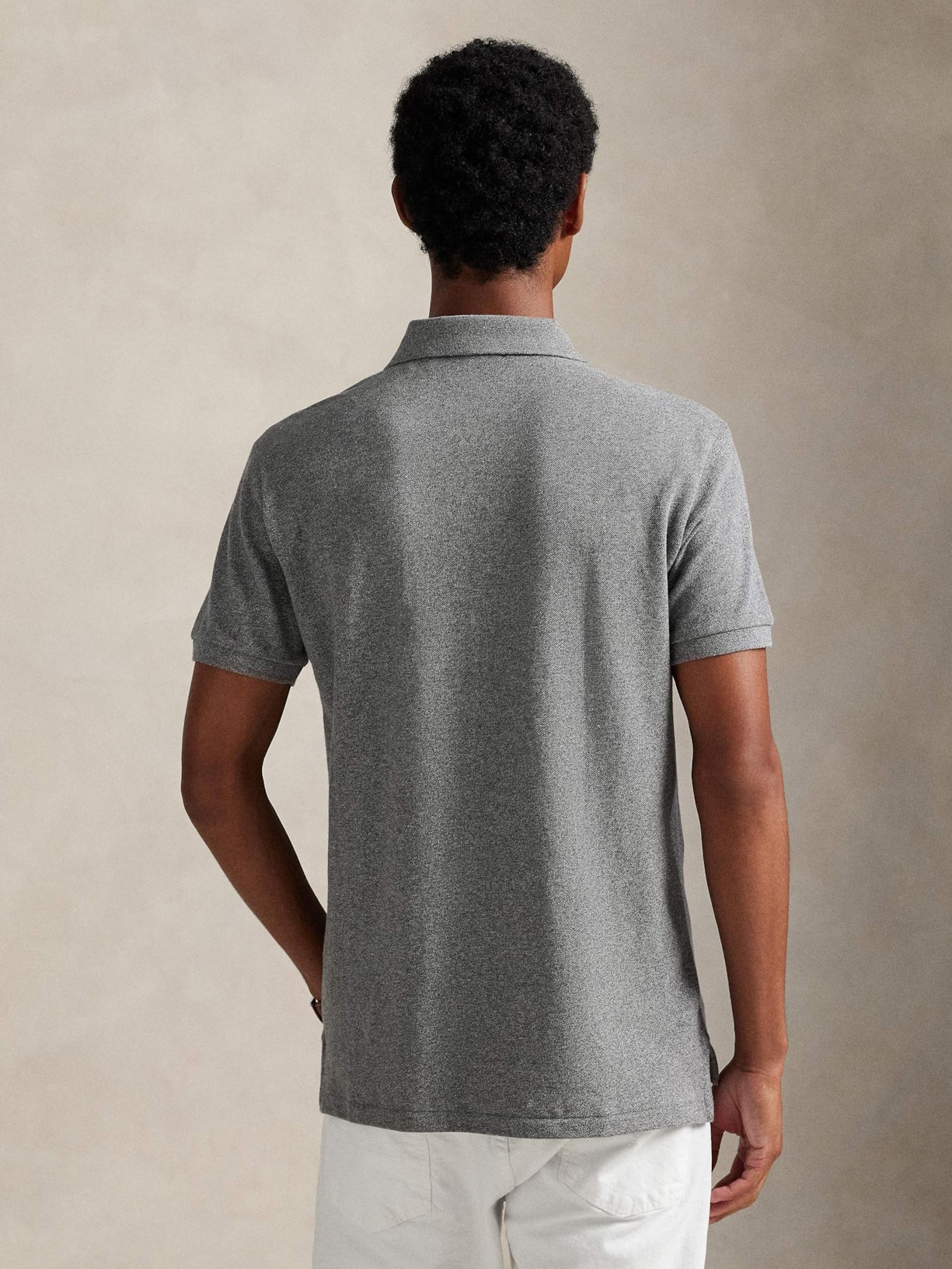 Polo Masculina Manga Curta Slim Fit Logo Bordado Cinza Polo Ralph Lauren