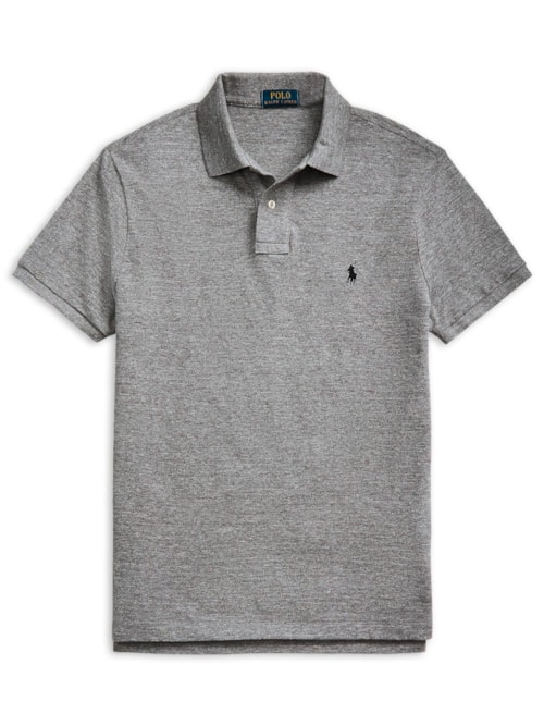 Polo Masculina Manga Curta Slim Fit Logo Bordado - Cinza