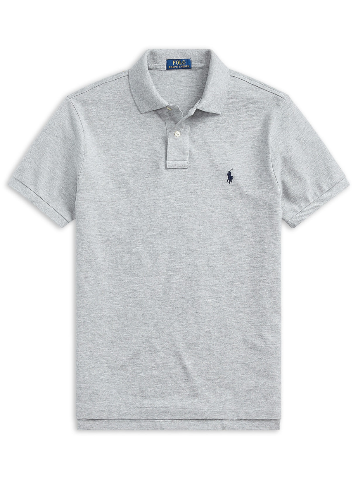 Polo Masculina Manga Curta Slim Fit Logo Bordado Cinza Polo Ralph Lauren