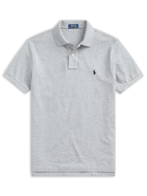 Polo Masculina Manga Curta Slim Fit Logo Bordado - Cinza
