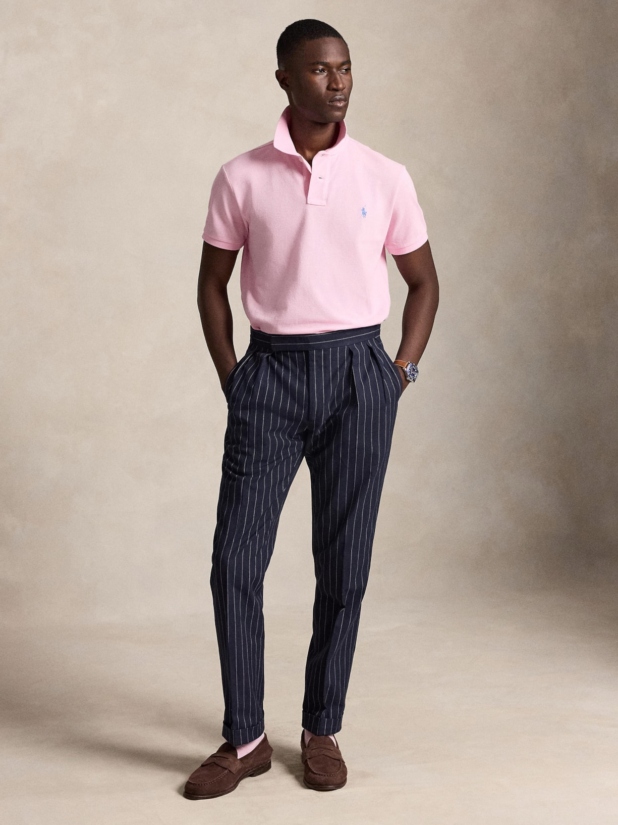 Polo Masculina Manga Curta Slim Fit Logo Bordado Rosa Polo Ralph Lauren
