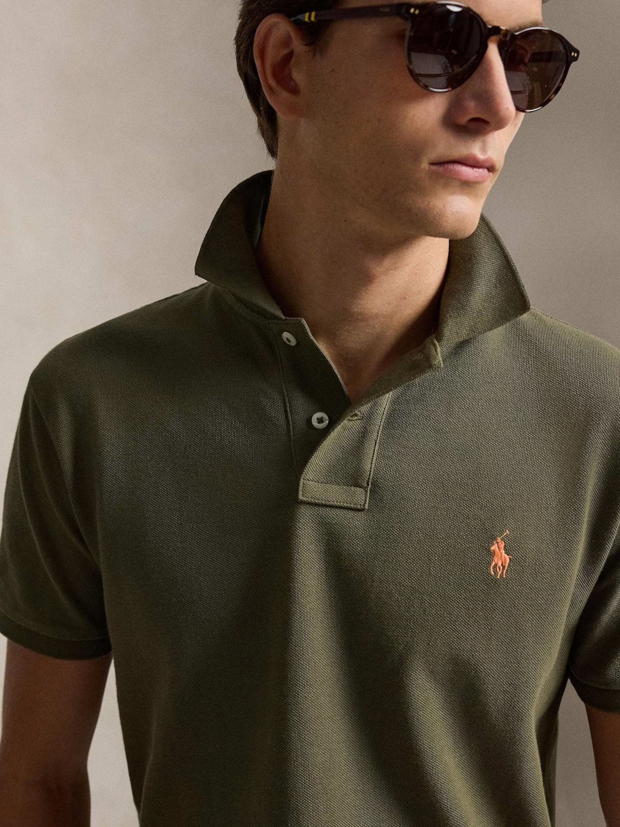 Polo Masculina Manga Curta Slim Fit Logo Bordado Verde Polo Ralph Lauren